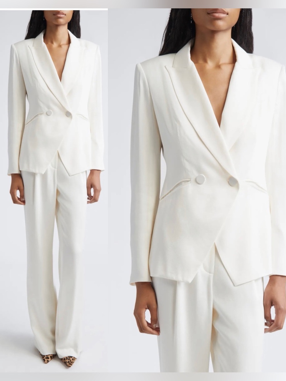 NWT Veronica Beard Rickie Crepe Back Satin Dickey Jacket Dove White Size 8
